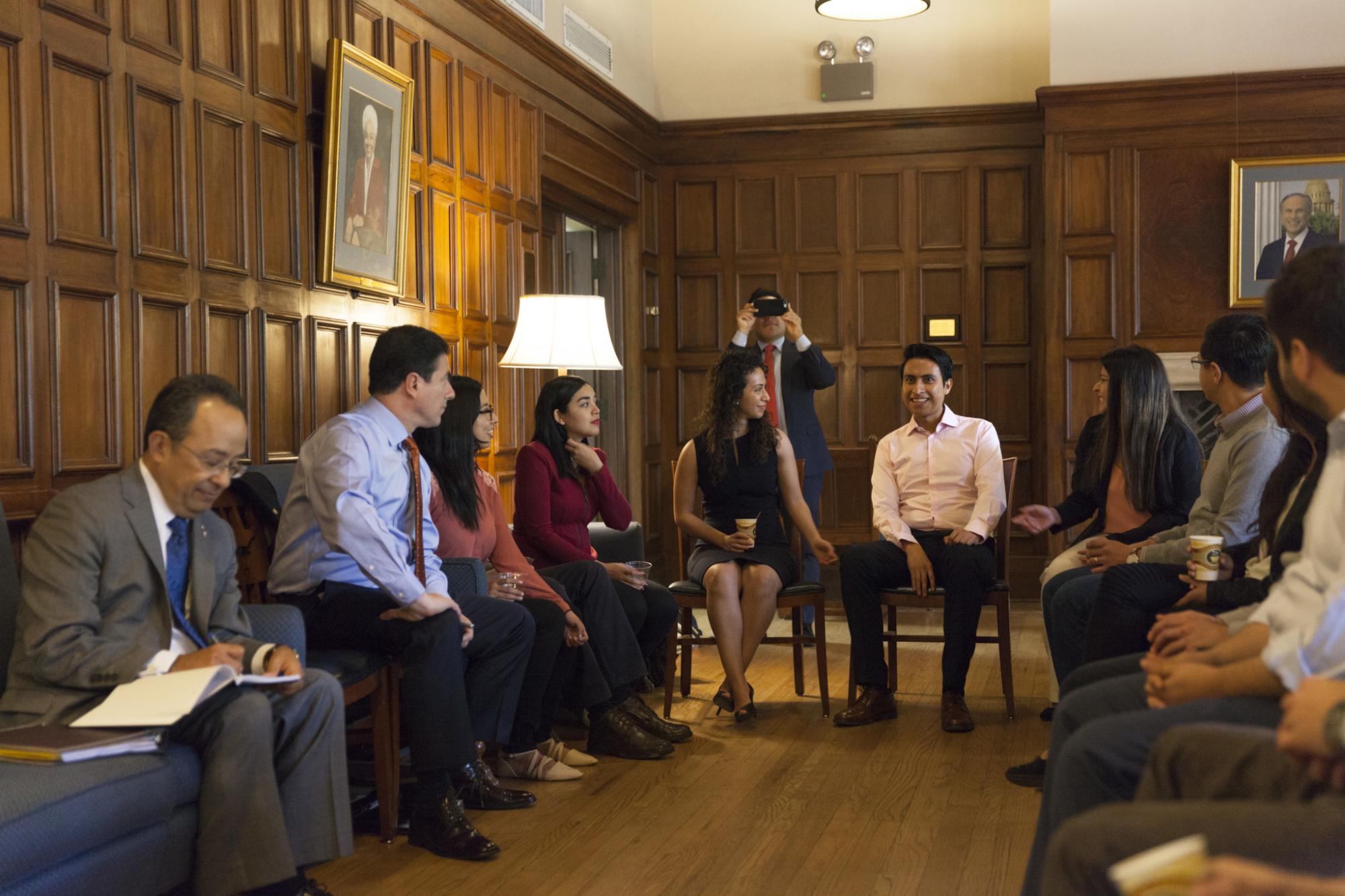 Ambassador of Mexico visits with UT students from Mexico.