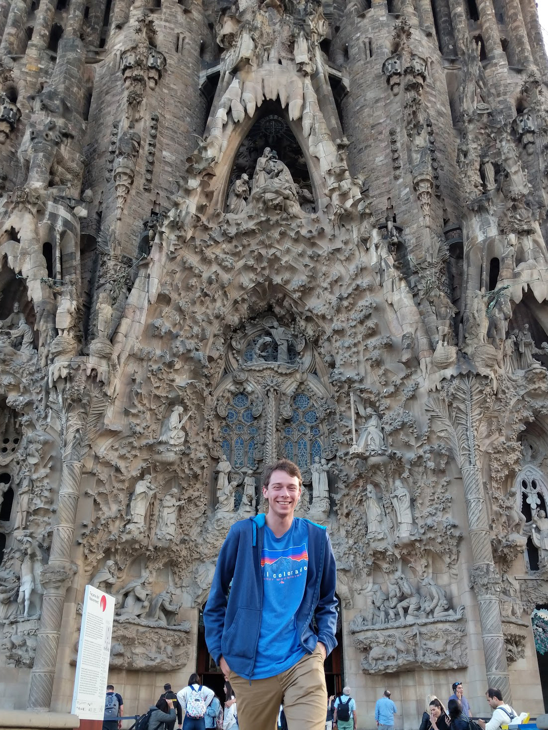 Cameron in front of a building in Barcelona