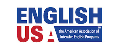 English USA in blue and red. Logo.