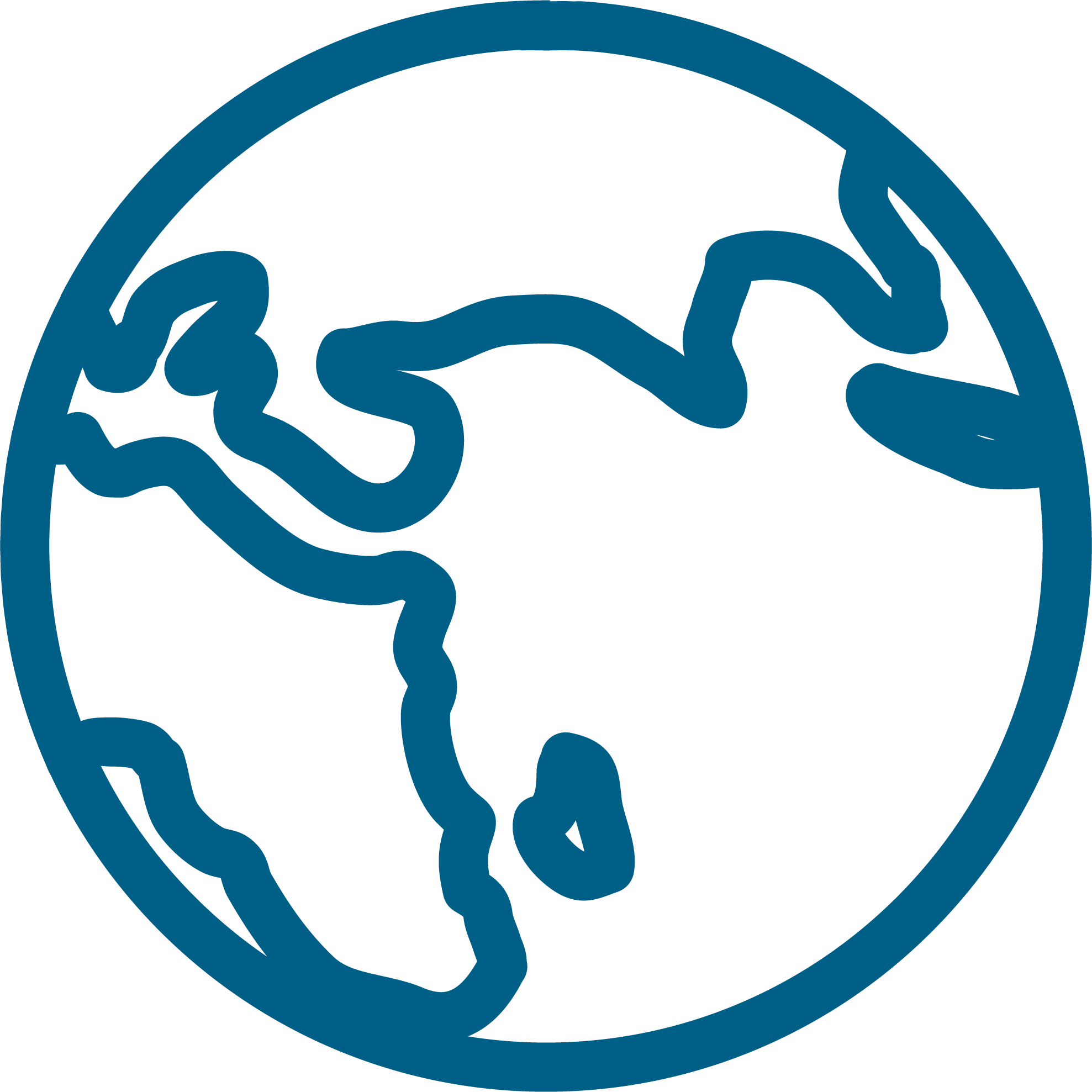 Icon: a blue outline of the globe. 