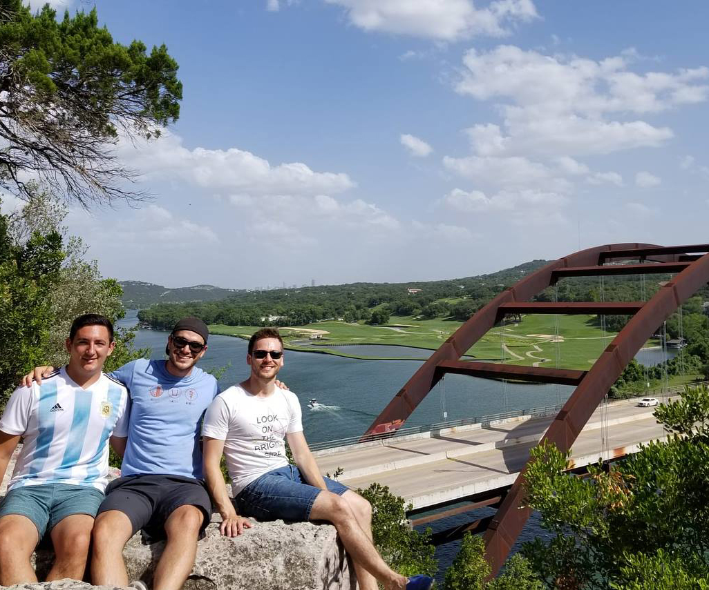 Gabriel Carlosena with two guy friends on the 360 bridge
