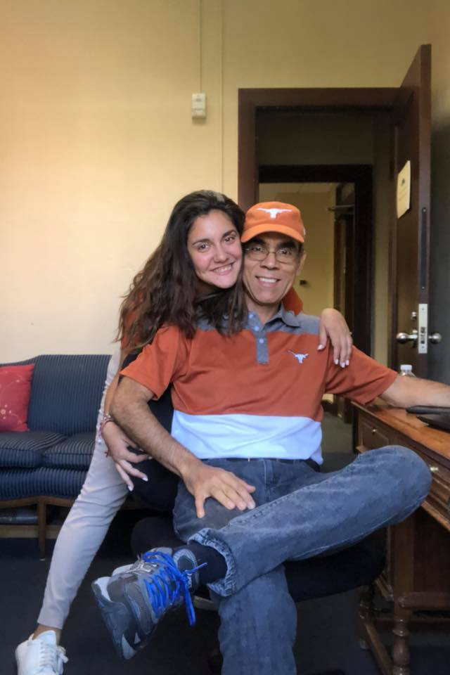 Marielisa with her dad in a Longhorn T-shirt