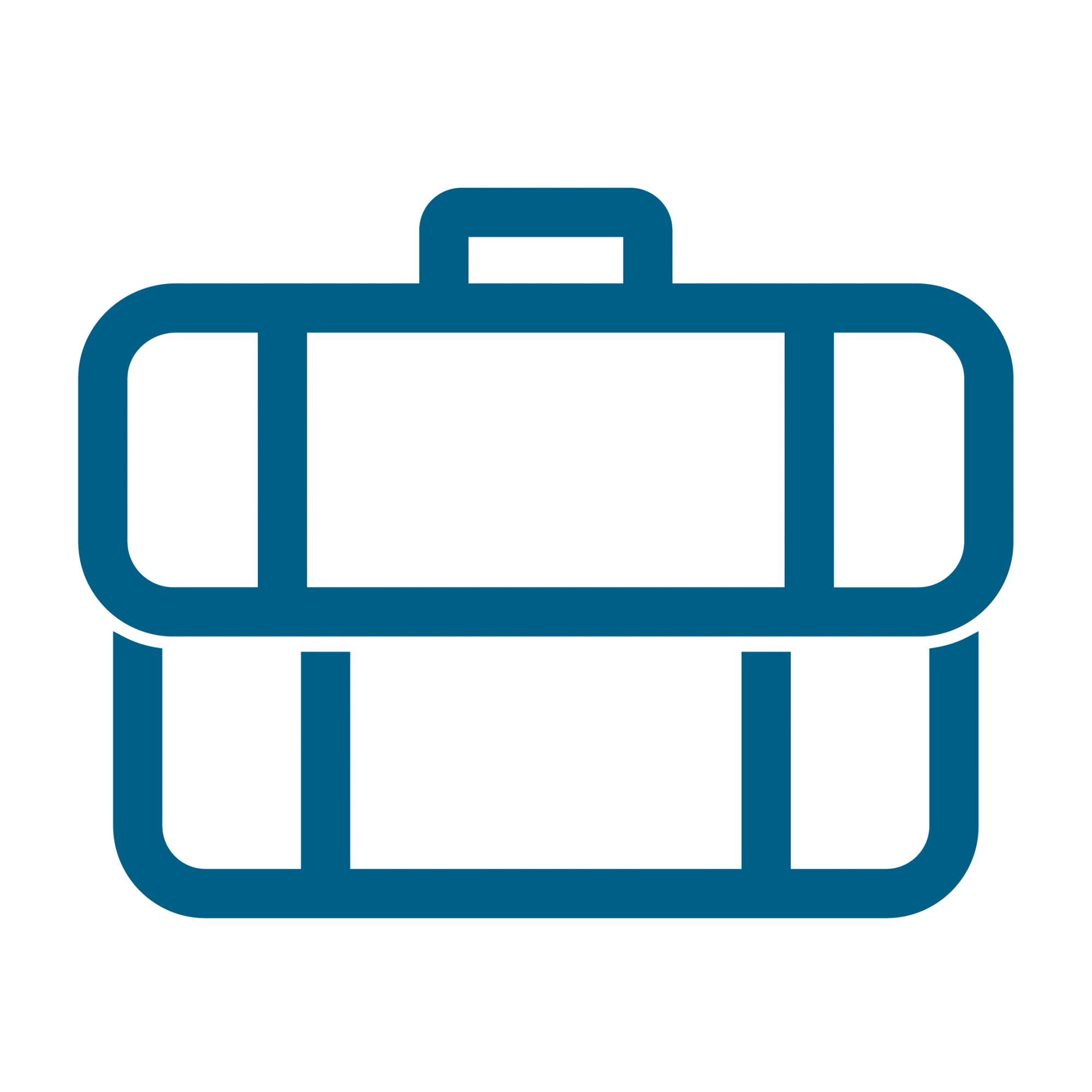 Icon: a blue outline of a suitcase.