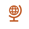 Burnt orange icon of a globe.