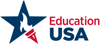 Education USA in red and blue with star. Logo.