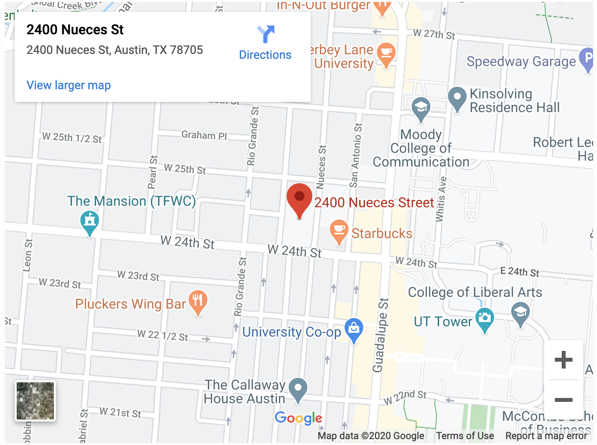 Screenshot of Google map at 2400 Nueces Street