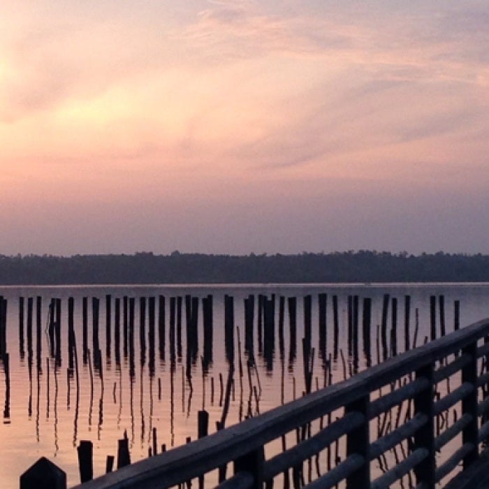 Pier in Benin with sticks in water