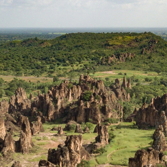 Green landscape with tall rocks in Burkina Faso