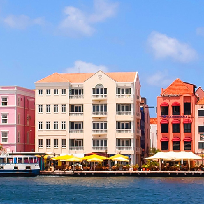 Curacao colorful buildings by the sea