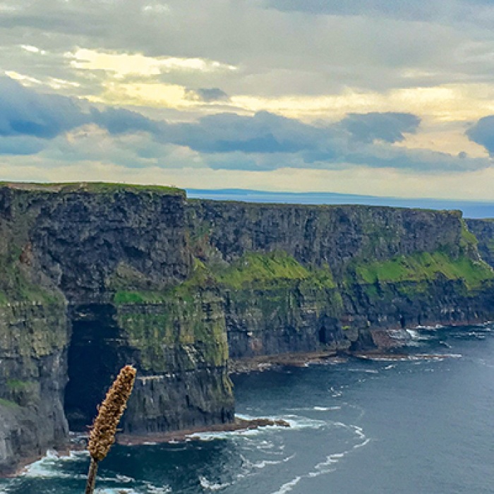 Green cliffs in Ireland by water
