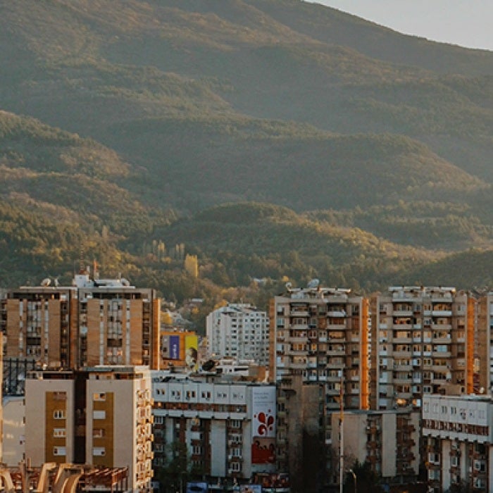 City with mountain background in North Macedonia