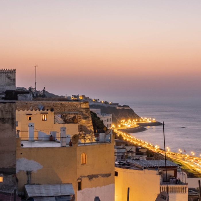 Morocco evening side view of buildings facing the sea