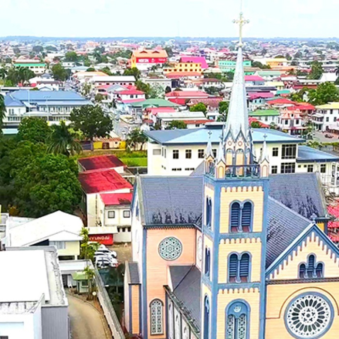 Suriname colorful houses and church