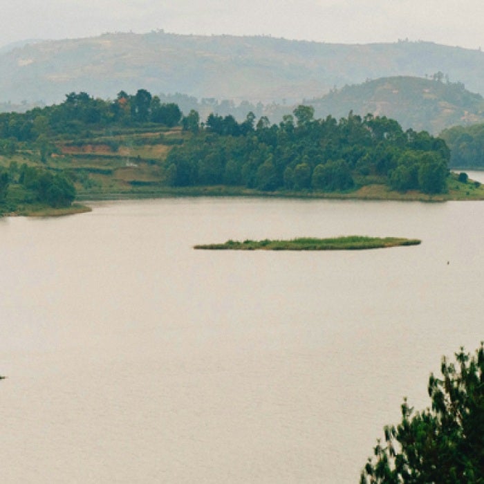 River in Uganda surrounded by green landscape