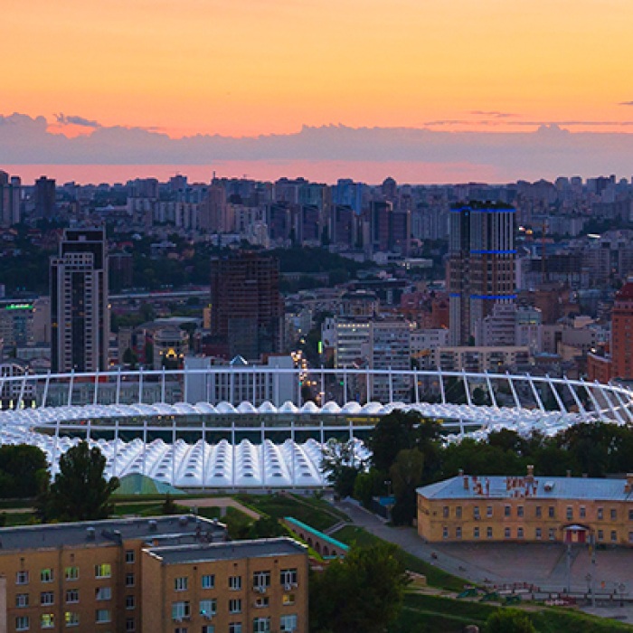 Ukraine city with stadium in center