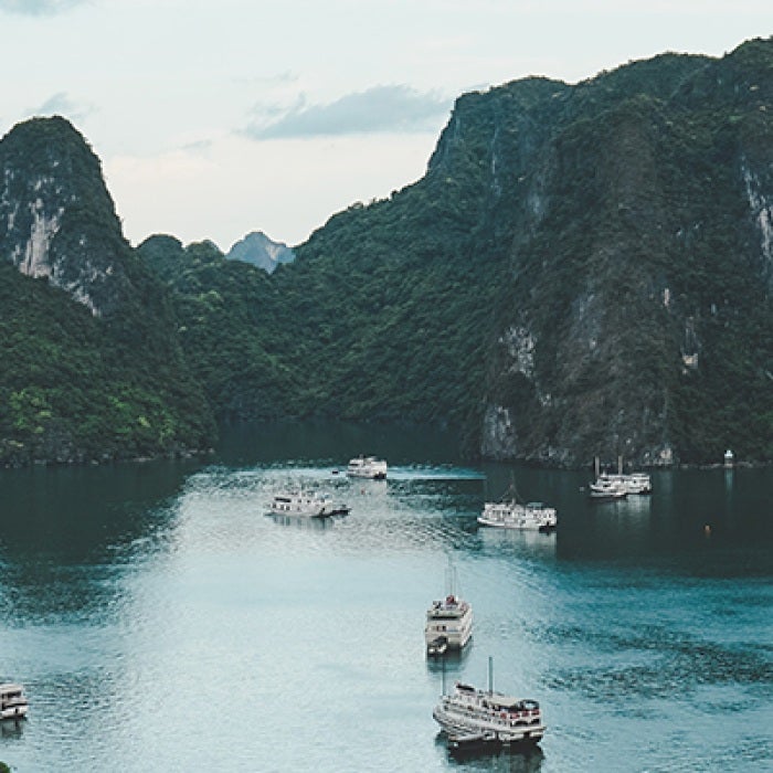Natural environment in Vietnam with green mountains and water