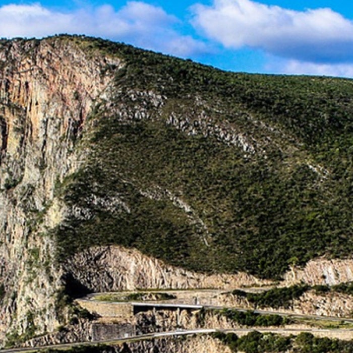 Winding road through mountain range in Angola.