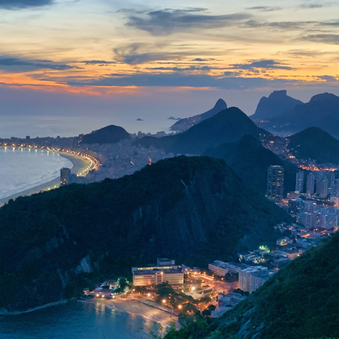 Rio de Janeiro mountains and lit up valley in the evening