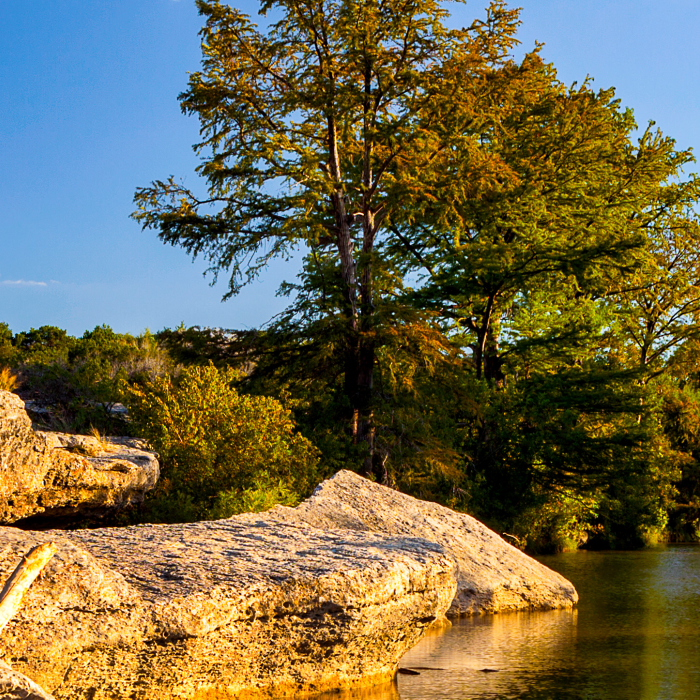 the lake and trees at mckinney falls park