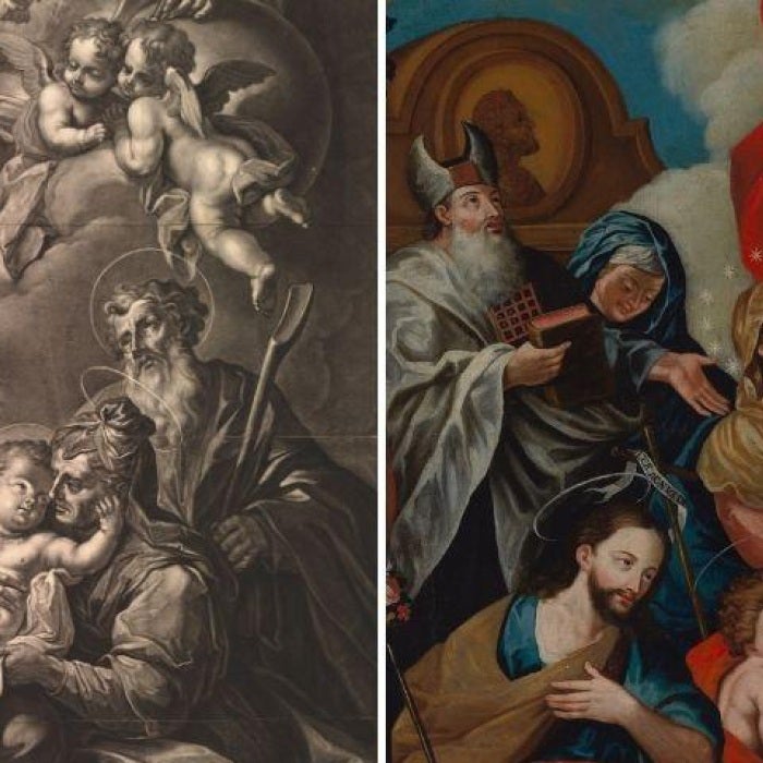 two images of renaissance art in color and black and white