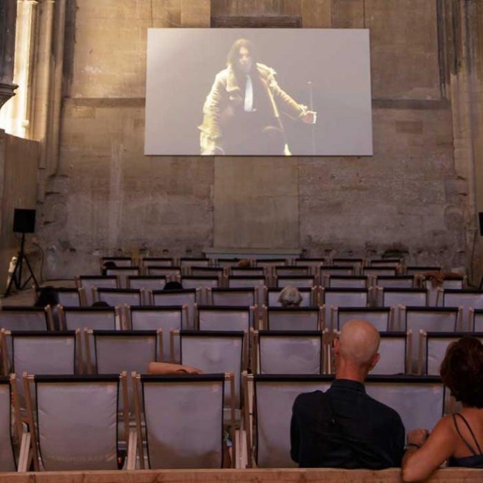 film screening in old building