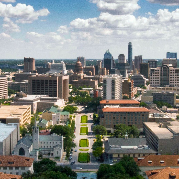 an aerial view of the austin skyline