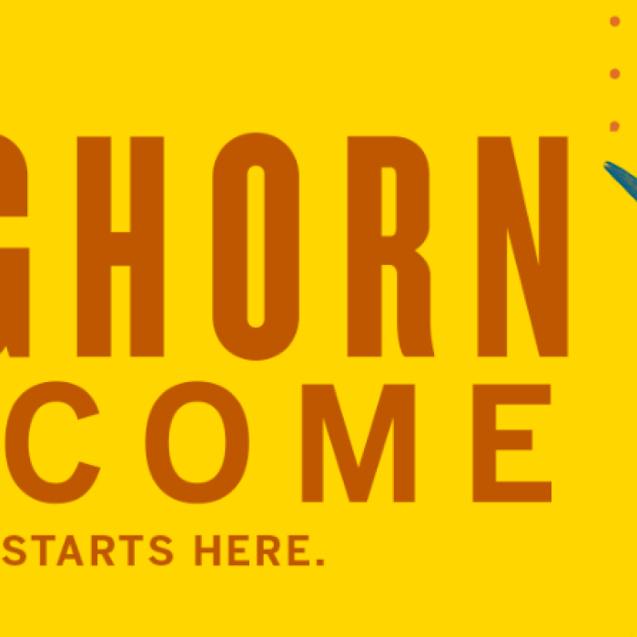 Banner saying "Longhorn Welcome: Tradition Starts Here" with an image of Bevo the bull