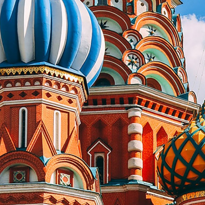 St. Basil's Cathedral colorful domes in Red Square of Moscow, Russia