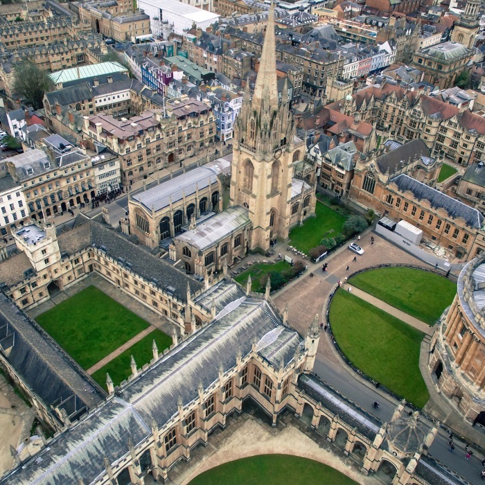 Aerial view of Oxford University in the UK