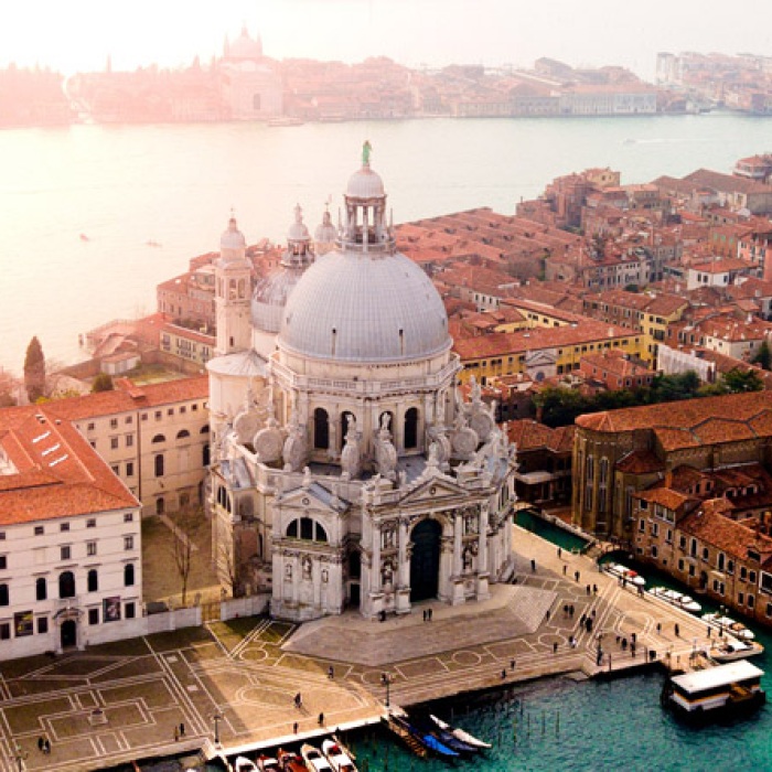 An aerial view of the beautiful city of Venice and its incredible architecture