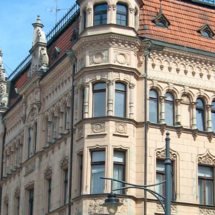 View of street in Ludz, Poland