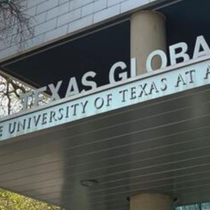 The building sign for Texas Global at 2400 Nueces St. in Austin