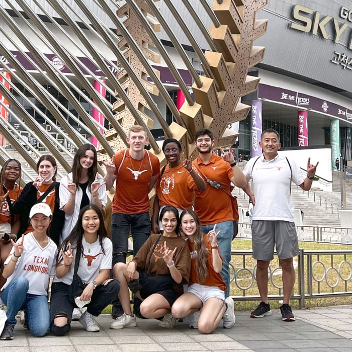 Longhorns pose for a group photo in South Korea