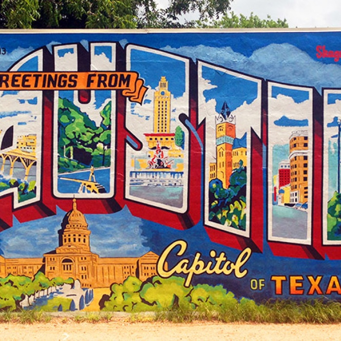 Greetings from Austin downtown mural
