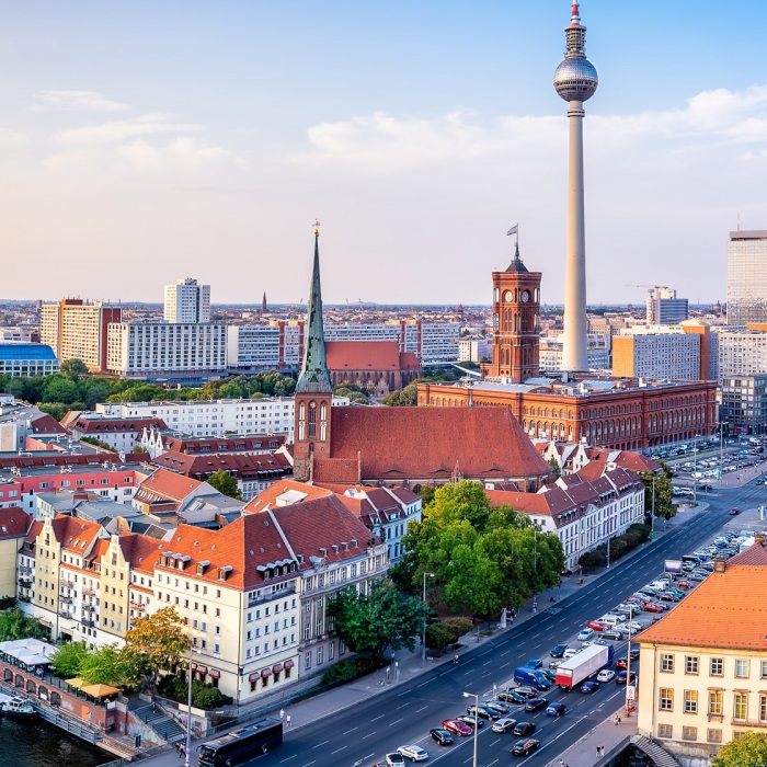 A panoramic view against a beautiful sky of the city center of Berlin in Germany
