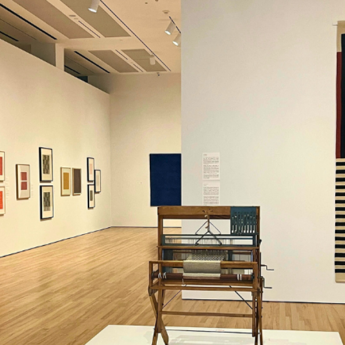 An art exhibit of German prints is on display at the Blanton museum filling white walls and light wood floor