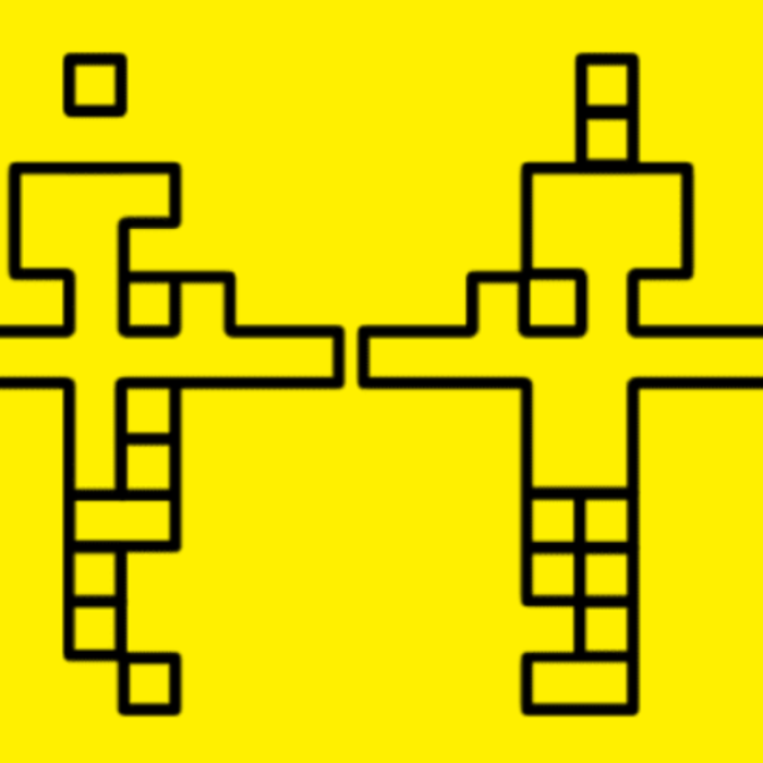 Abstract symbols overlaid on a yellow background. 