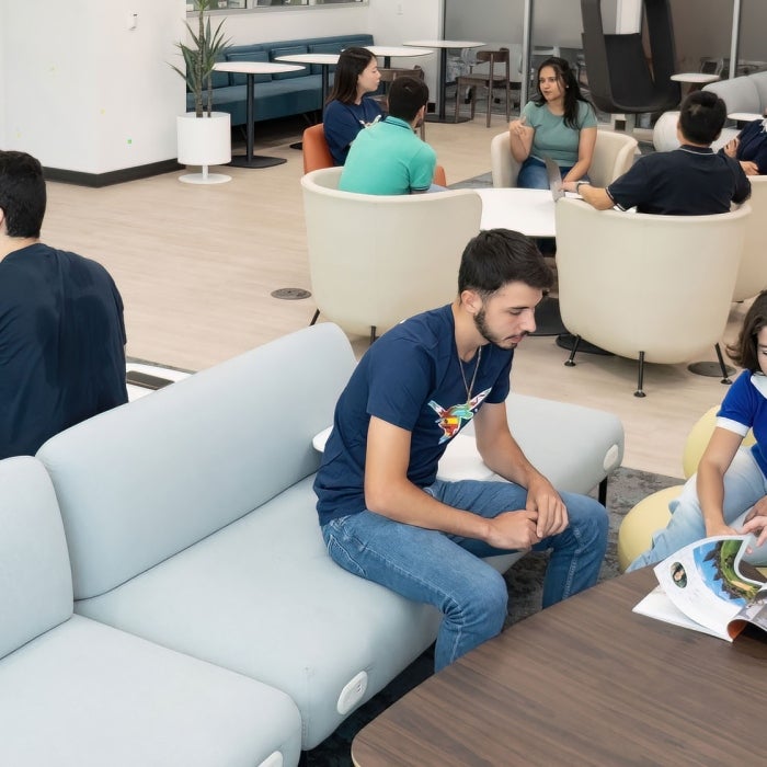 Students gather in the Texas Global loung