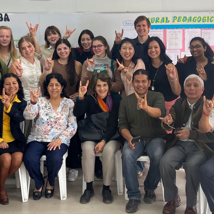 Undergraduate group that attended the Peruvian Amazon experience pose for a photo