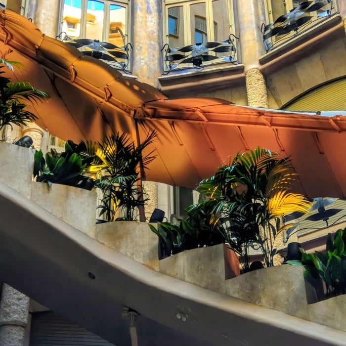 Staircase line with plants in La Pedrera-Casa Milá by Architect Antoni Guadi, Barcelona, Spain