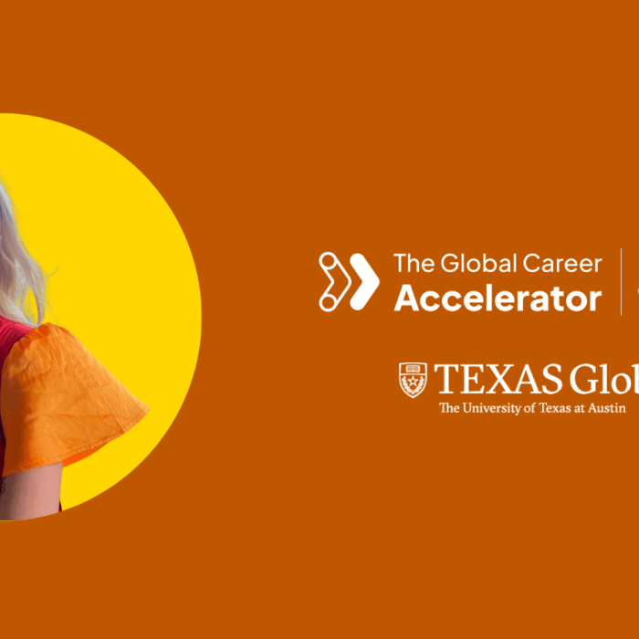 Headshot of woman with blond hair and red dress and title of session