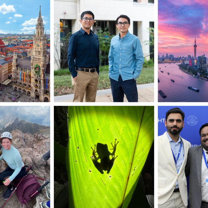 A collage of various international destinations and students abroad for Fulbright opportunities