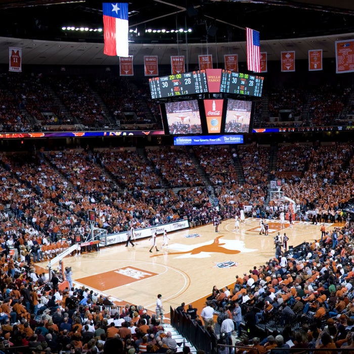 A packed stadium during a UT basketball game 