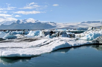 a landscape view of a glacier 
