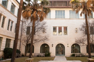 a wide view of the architecture library at UT