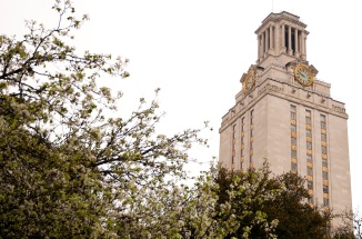 UT Tower from behind trees