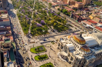 Mexico City aerial view with Zocalo in the foreground