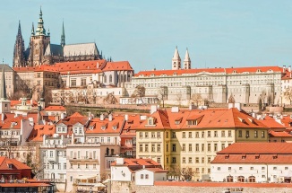 Beautiful architecture and orange roofs in Prague, Czechia