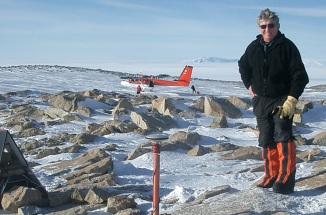 UT Professor Ian Dalziel stands at his research camp in Antarctica