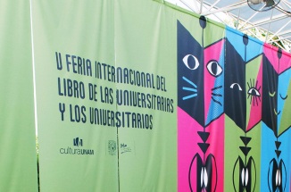 Banners at FILUNI 2023 book festival and conference in Mexico City